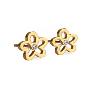 Örhängen rostfritt stål, blomma konturer, guld