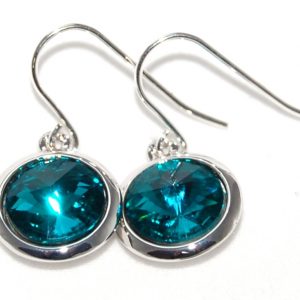 Kristall örhänge på krok 10 mm silver/turkos